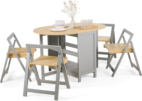 Foldable Dining Table & 4 Chairs 120cm Drop Leaf Grey Wood Set