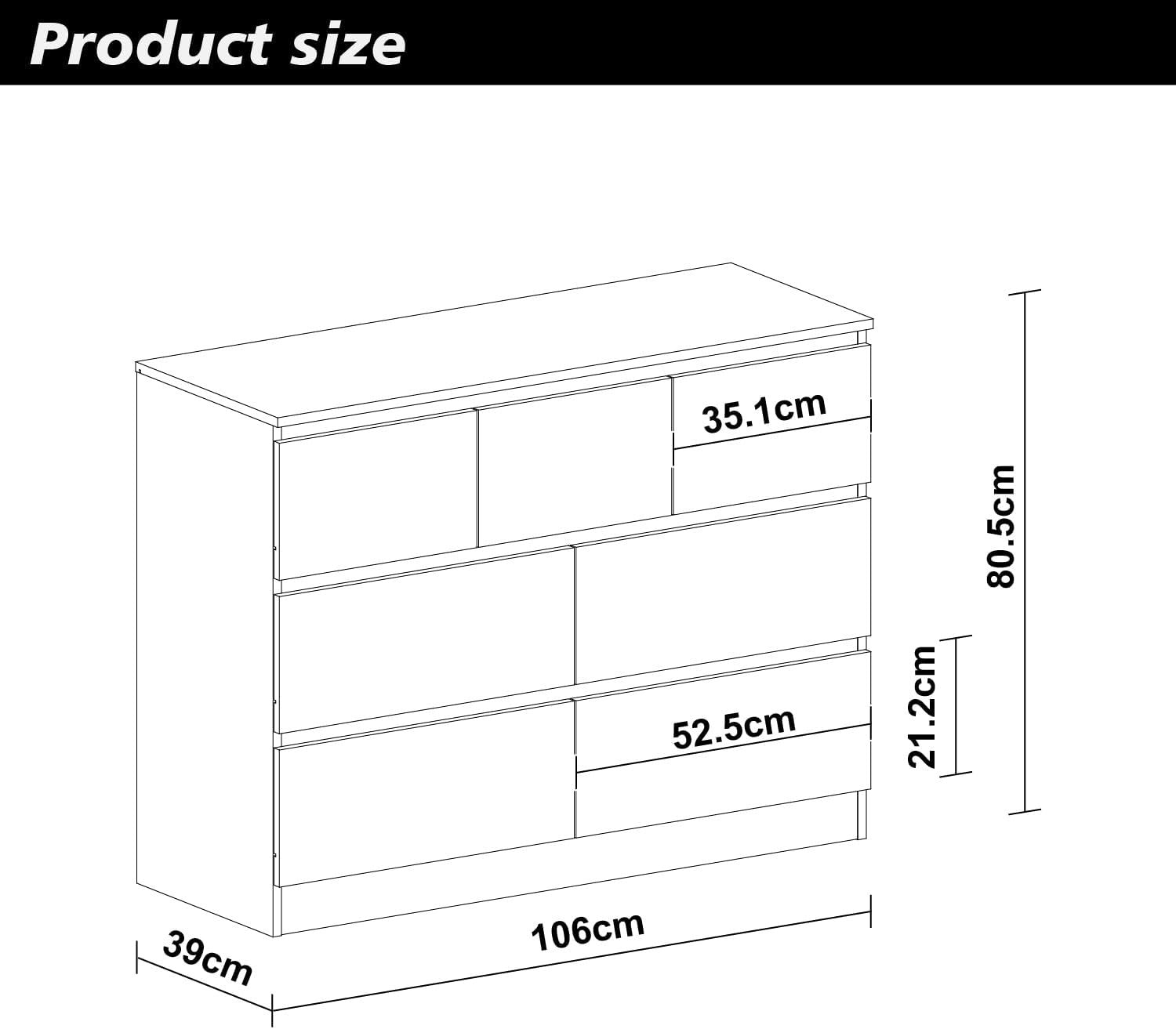 White 7 Drawer Wide Chest of Drawers Modern No Handle Storage 106x80cm