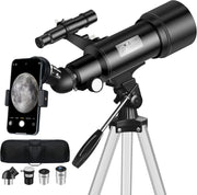 70mm Refractor Telescope 400mm Travel Scope with Tripod Phone Adapter Black