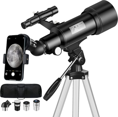 70mm Refractor Telescope 400mm Travel Scope with Tripod Phone Adapter Black