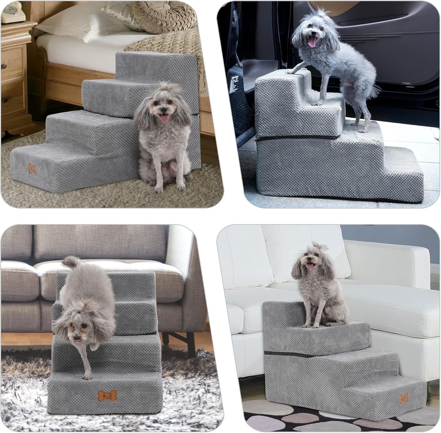 4‑Step Foam Dog Stairs & Ramp for Bed Sofa – Non‑Slip Washable Pet Steps