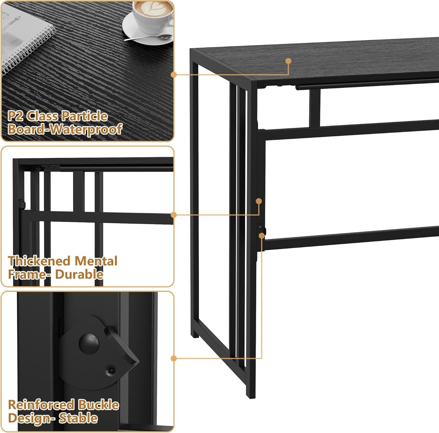 Folding Computer Desk 100x50cm No Assembly Writing Study Table Black