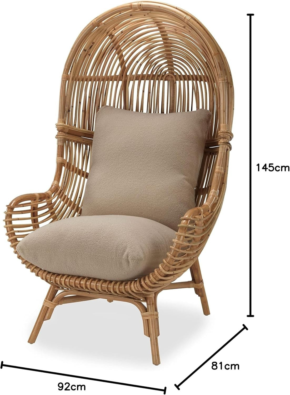 Tall Rattan Cocoon Chair Indoor High Back Wicker Lounge Seat with Cushion