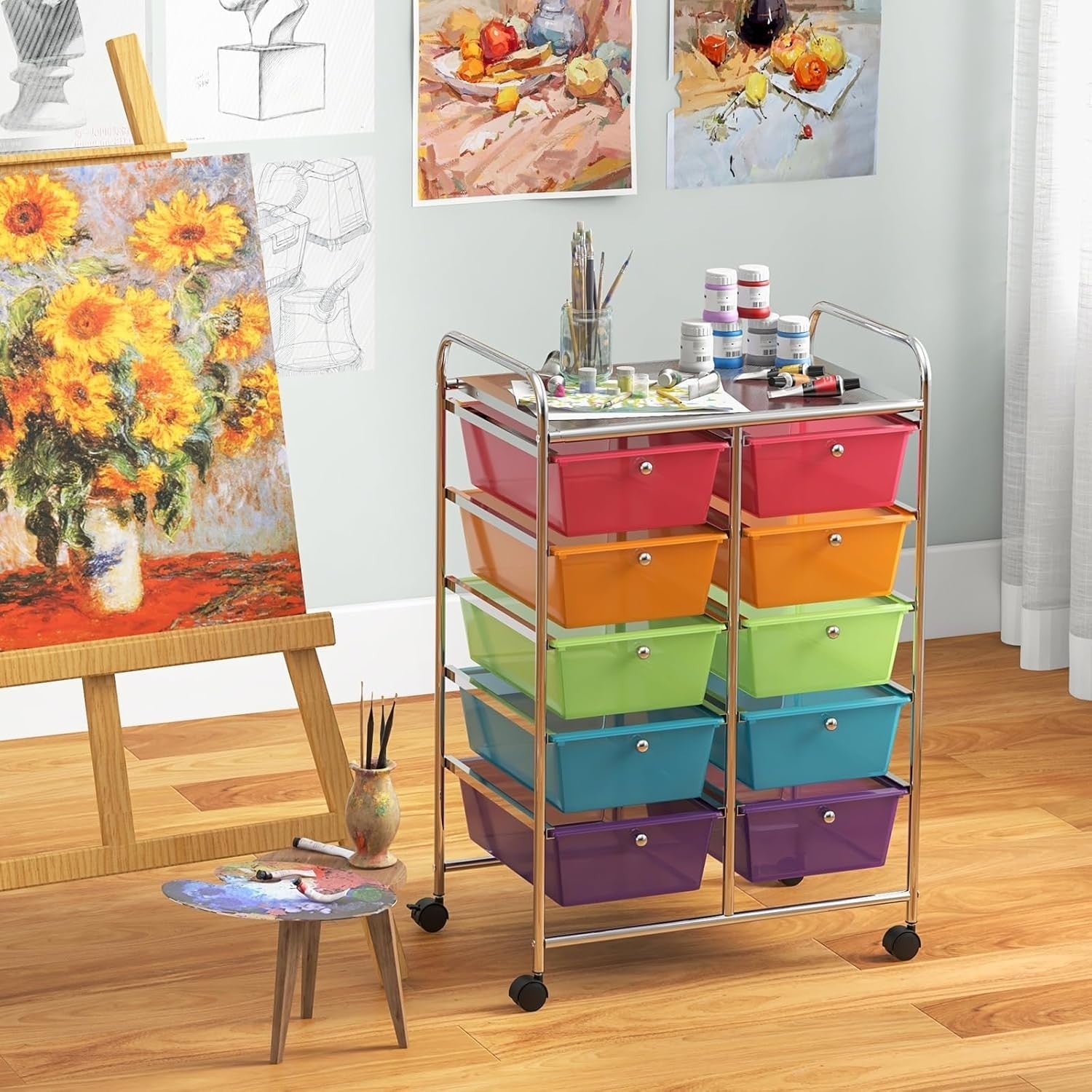 Rainbow 10 Drawer Rolling Storage Cart Utility Trolley Craft Organizer