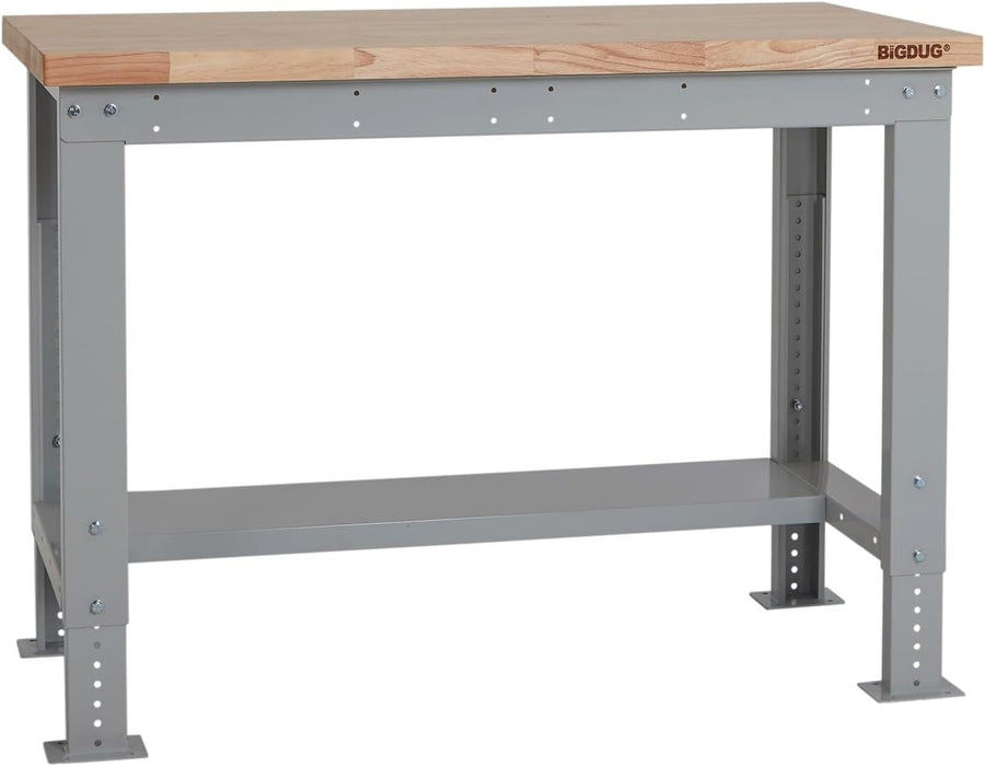 Adjustable Heavy Duty Workbench 600kg Wood Top with Shelf 1215mm x 750mm