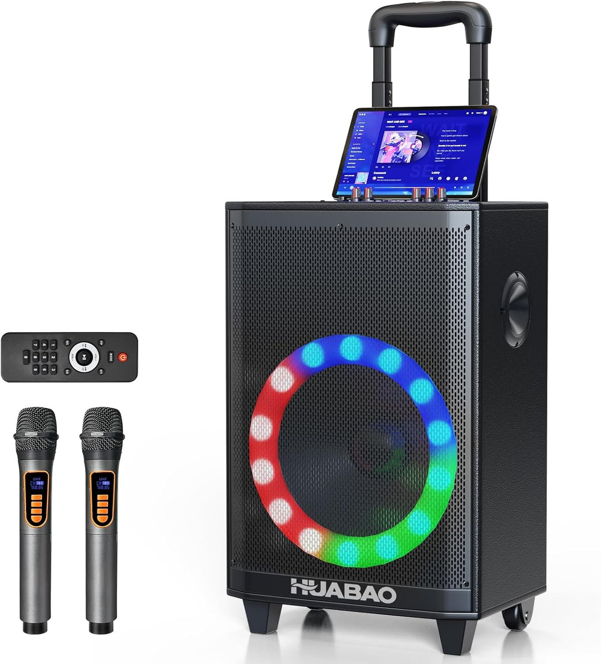 Large Black Karaoke Speaker 11" Bluetooth Trolley 2 Mics