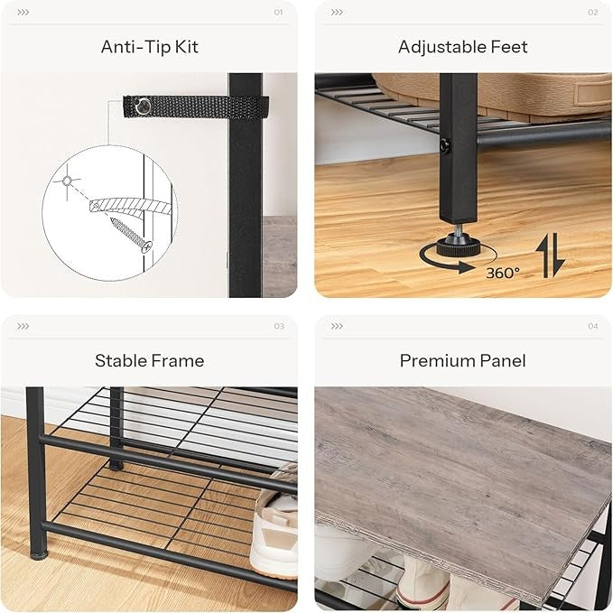 Industrial Coat Rack with Shoe Bench & 9 Hooks | Greige Hall Tree Organizer for