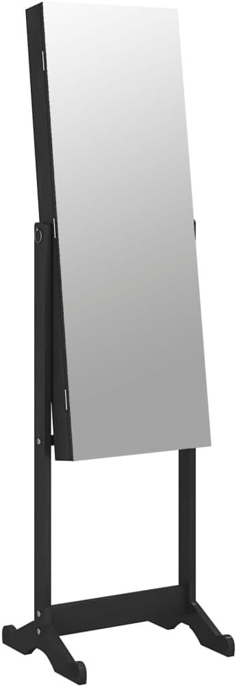 Lockable Standing Mirror Jewelry Cabinet Frameless Storage Armoire Black