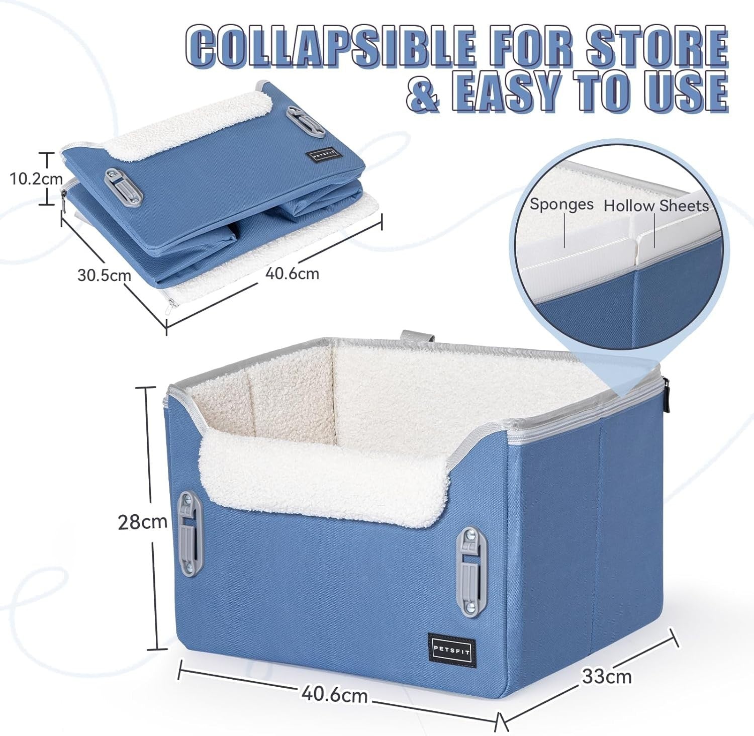 Dog Booster Car Seat Adjustable Height Travel Bed Safety Leashes Blue