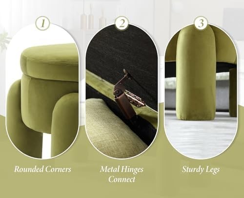 chairus Upholstered Storage Ottoman Velvet Window Bench, Green