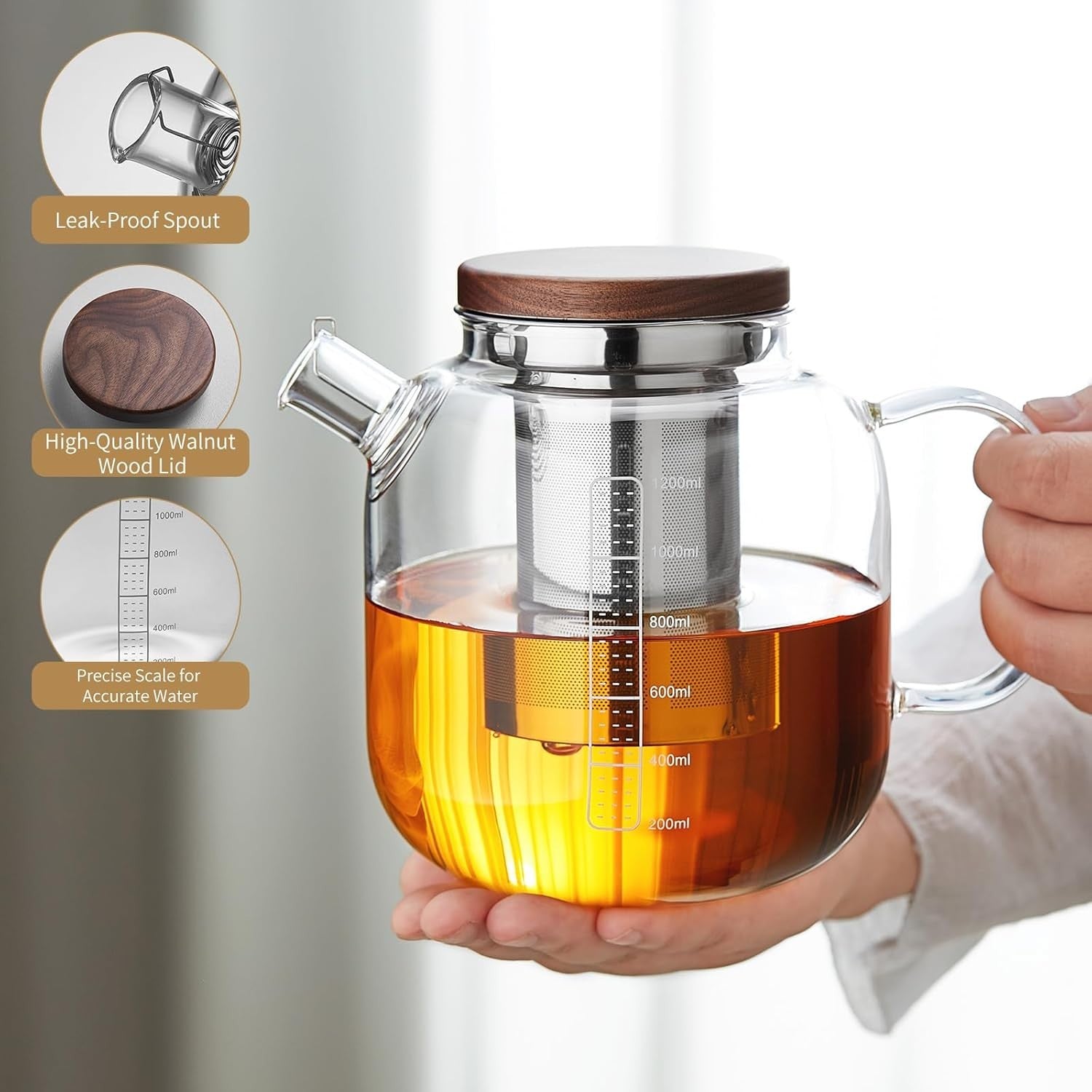 40oz Glass Teapot with Infuser Borosilicate Tea Pot Stovetop Safe