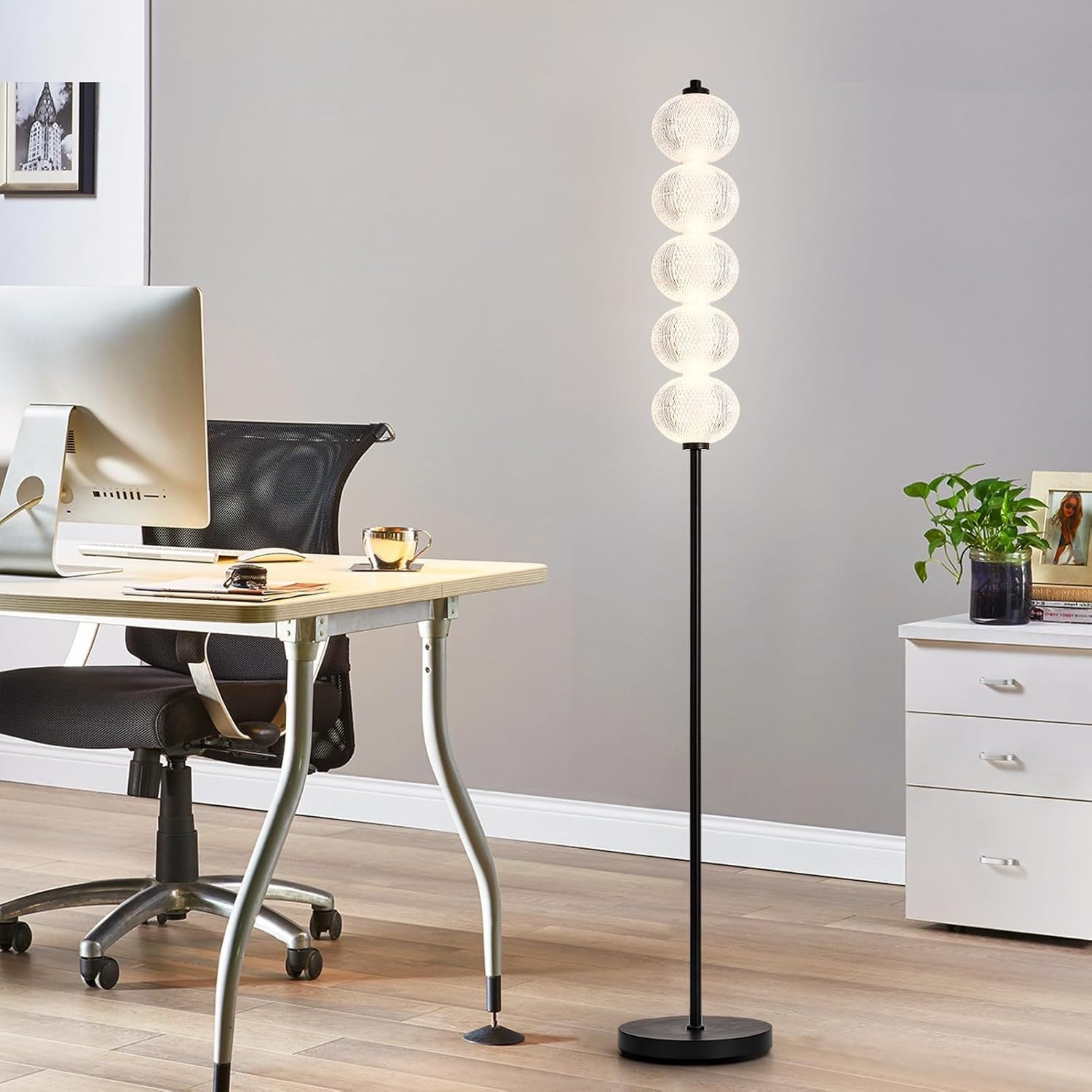 LED Floor Lamp Black 20W 2400LM Dimmable 3 Colour Modern Standing Light