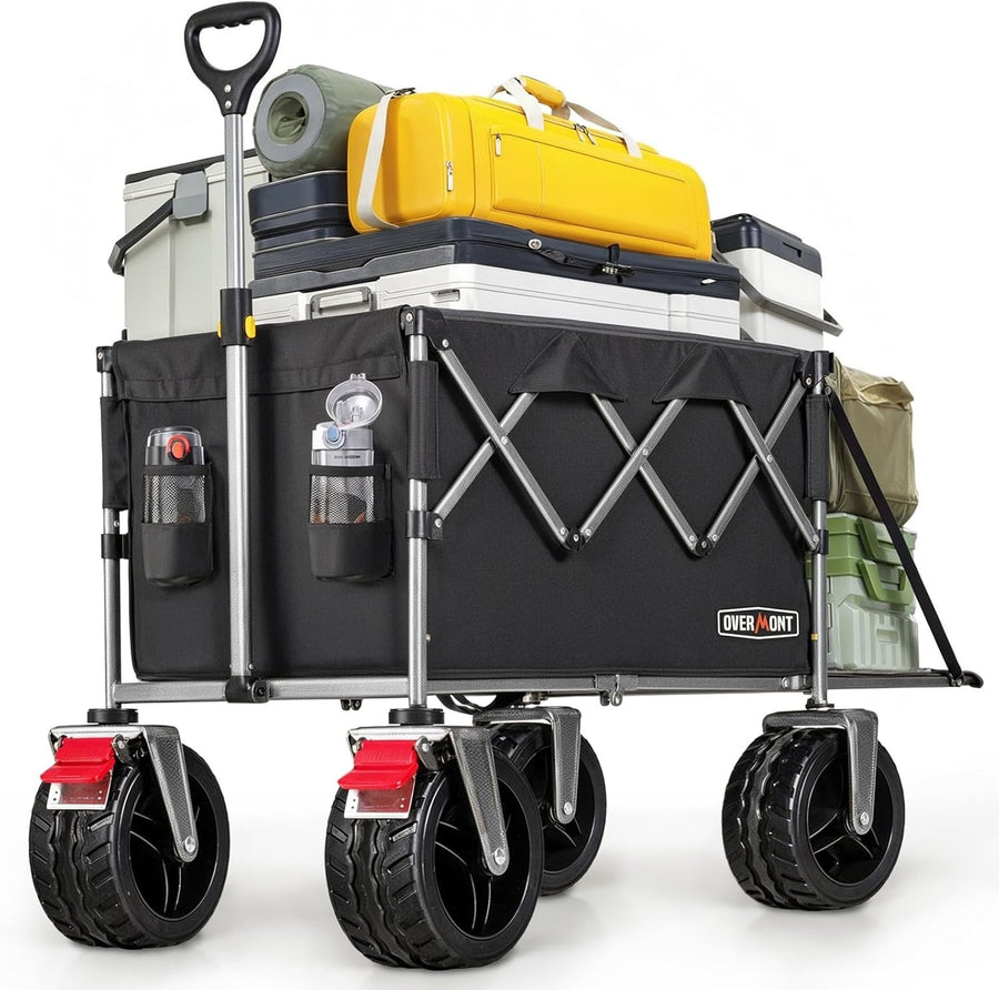 Black 300L Folding Camping Wagon 150kg Extra Wide Wheel All Terrain Festival