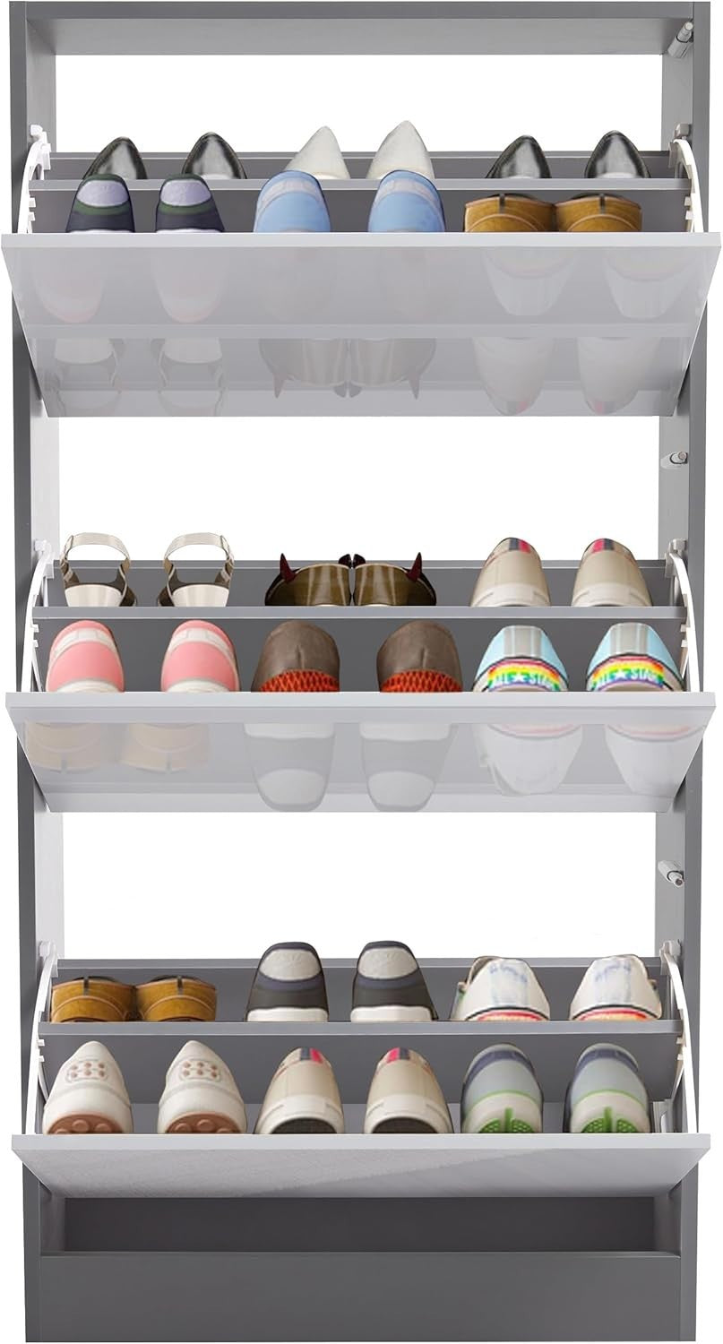 Slim High Gloss 3 Drawer Shoe Cabinet – Space-Saving Storage Organizer