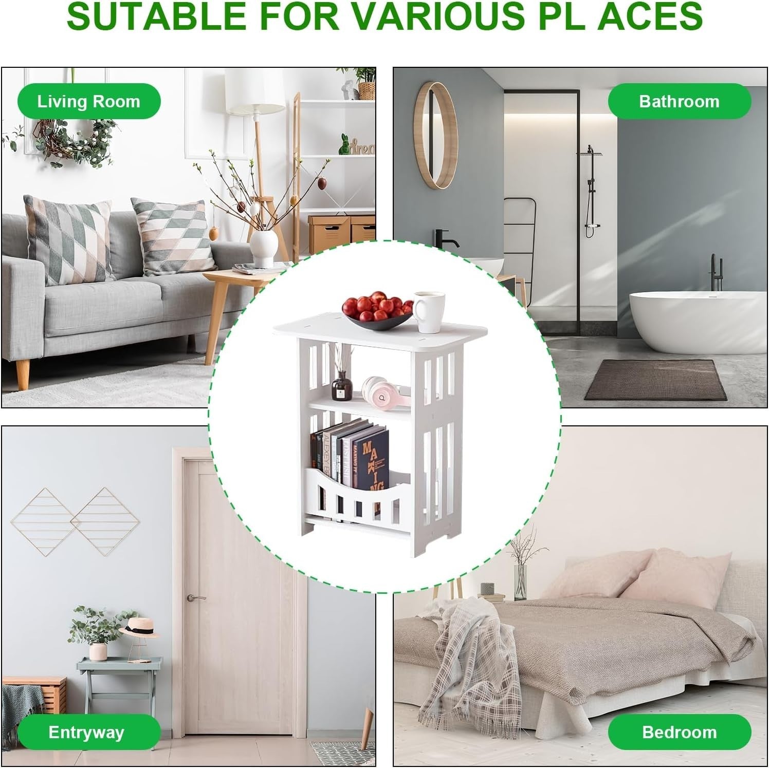 White 2-Tier Side Table | Mini Bedside & Sofa Table w/ Storage Cabinet
