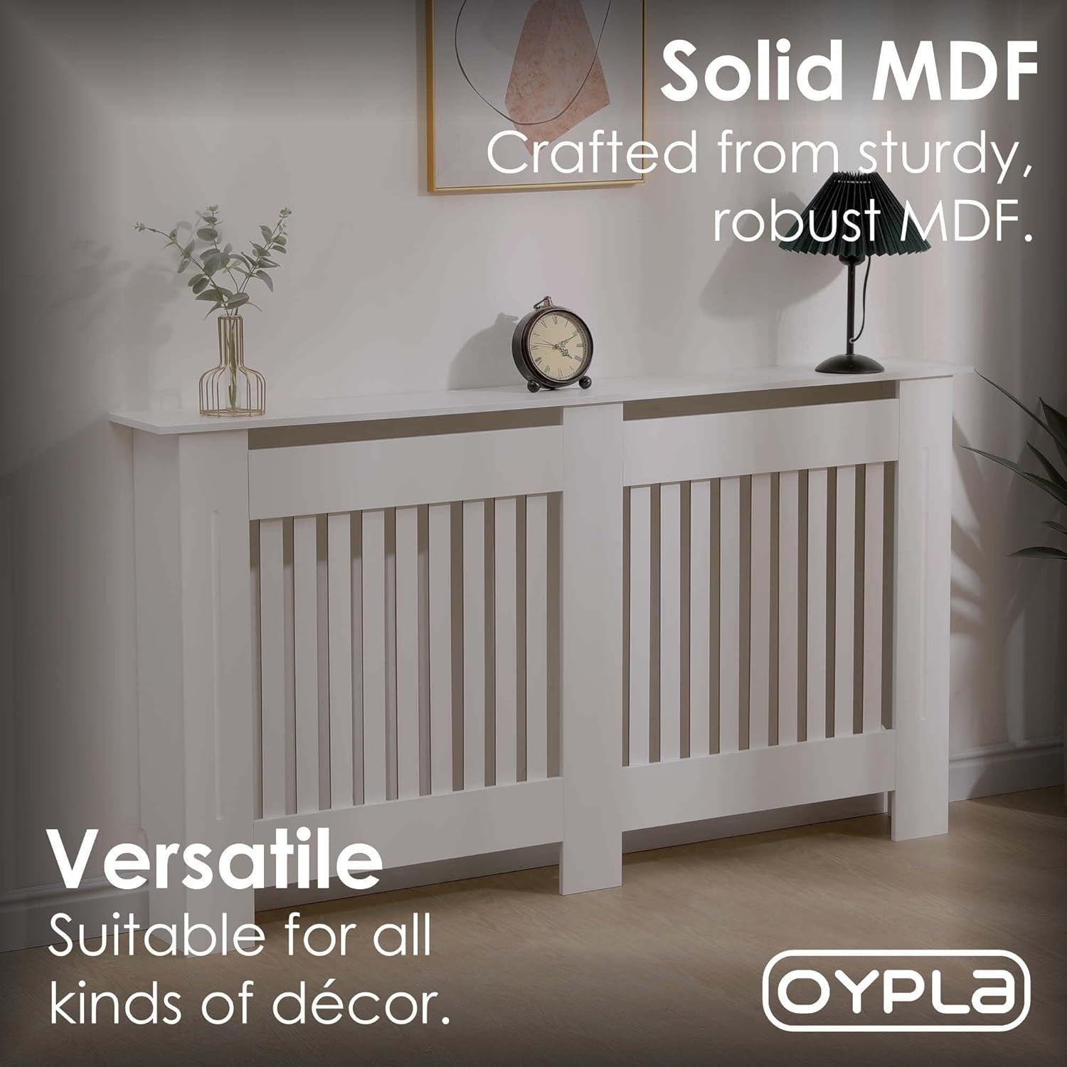 Large White Radiator Cover | Modern Slatted MDF Cabinet