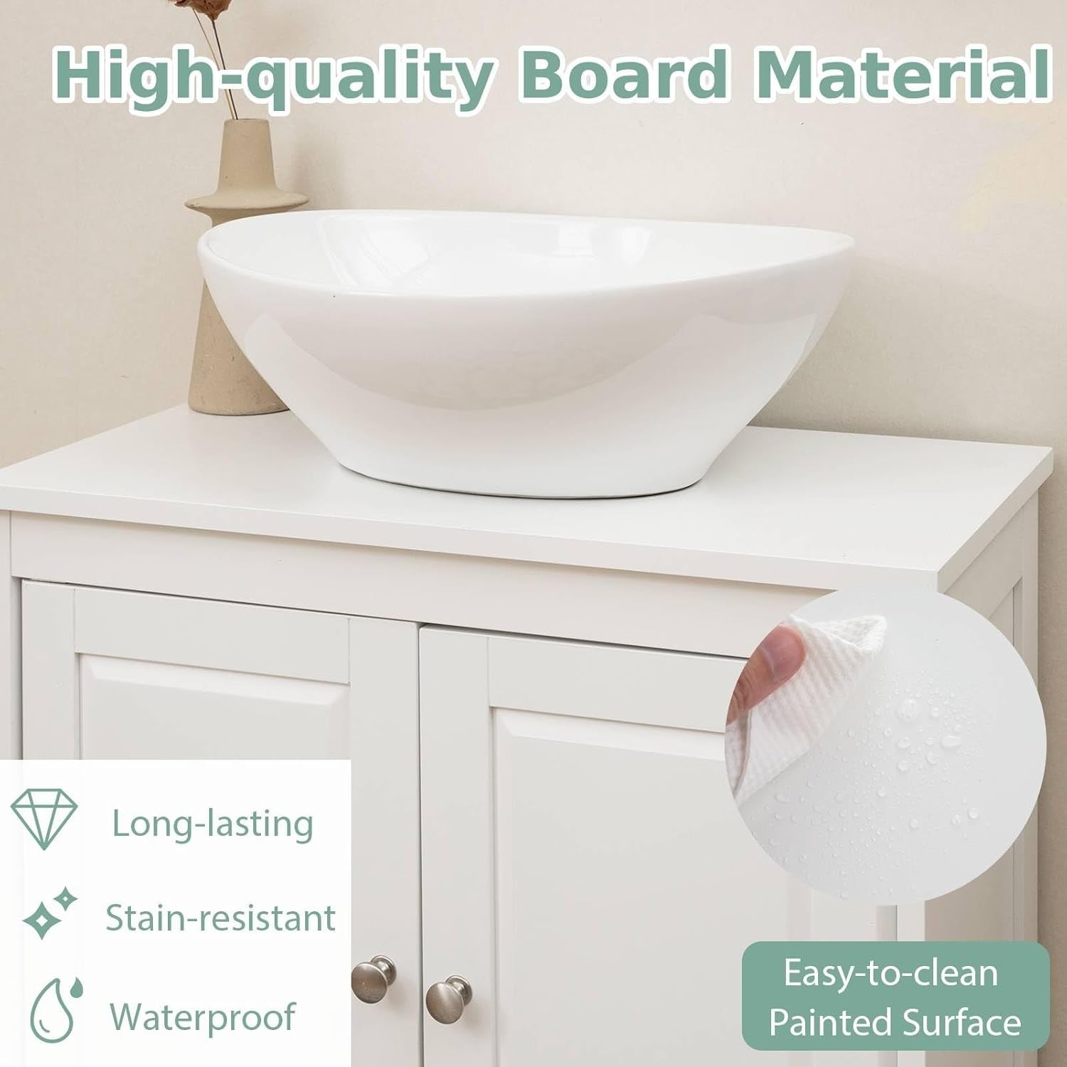 White Under Sink Bathroom Cabinet with Shelf & Long Legs – Freestanding Unit