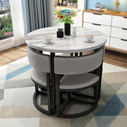 80cm Leather Office Meeting Set – Round Space-Saving Table with 4 Padded Chairs