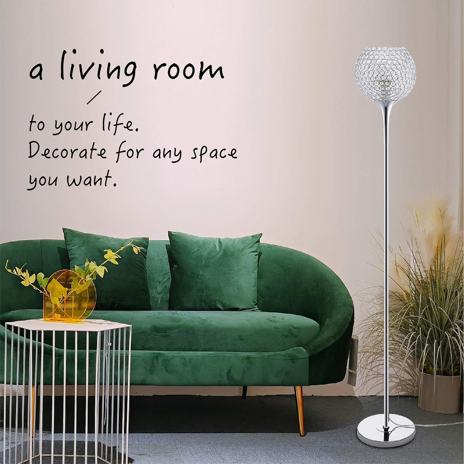 Crystal Floor Lamp Chrome Tall Standing Light E27 Modern Living Room Lamp