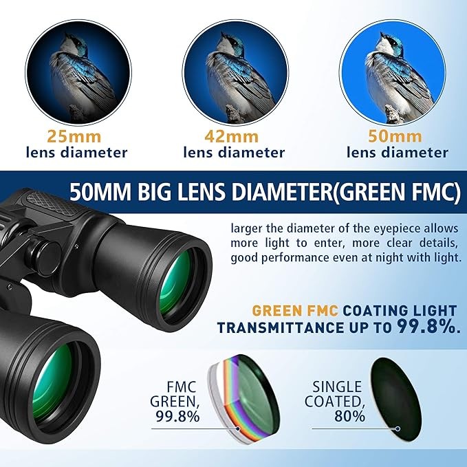 20x50 High Power Binoculars HD Waterproof BAK4 Prism for Travel & Outdoors