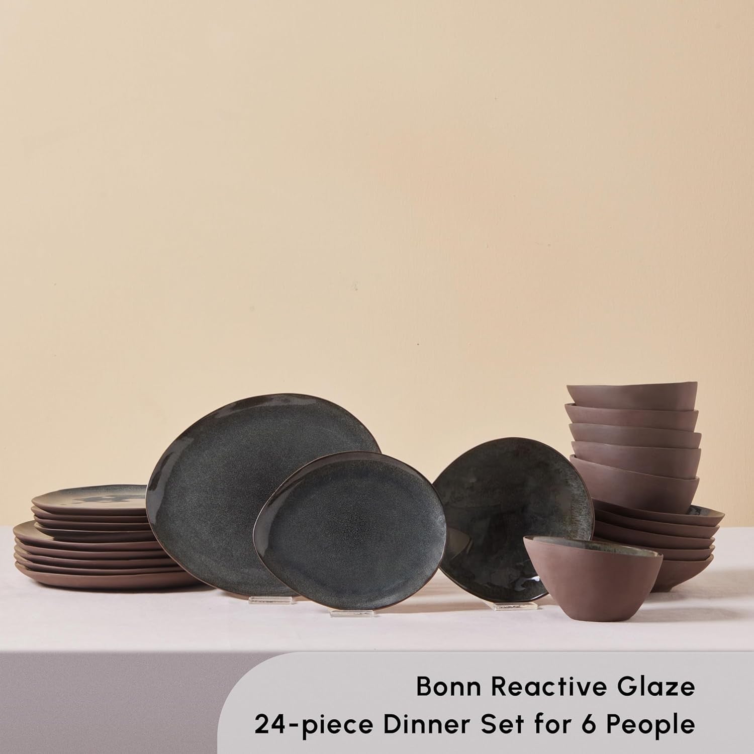 24pc Reactive Stoneware Dinner Set Plates Bowls Modern Tableware for 6