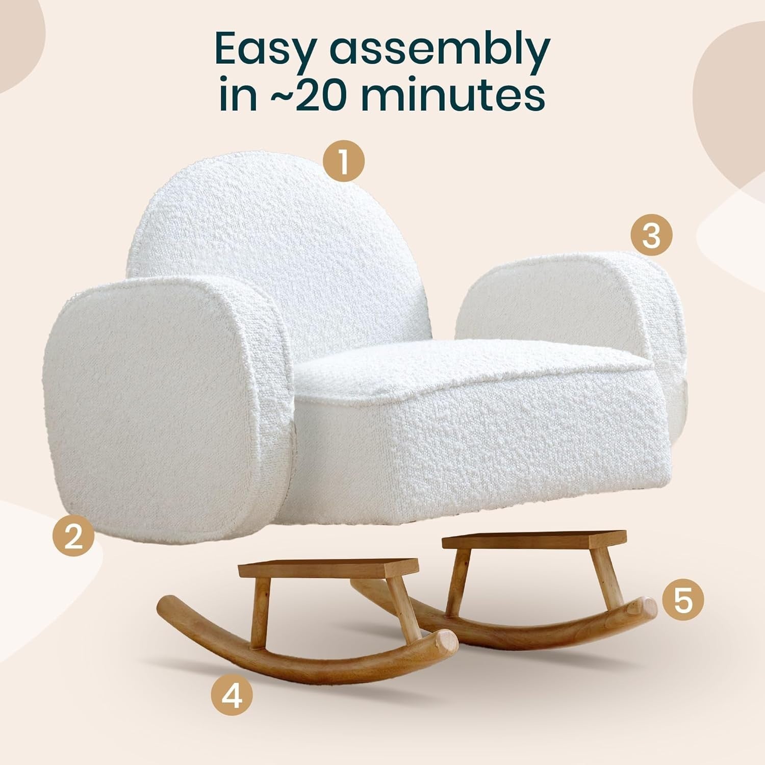 Kids Rocking Chair with Soft Bouclé, Rubberwood Frame, Toddler Safe