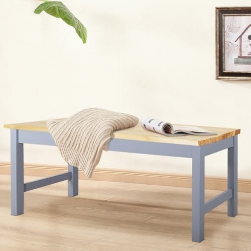 Set of 2 Wooden Dining Benches Indoor Kitchen Seating Solid Pine Grey Bench