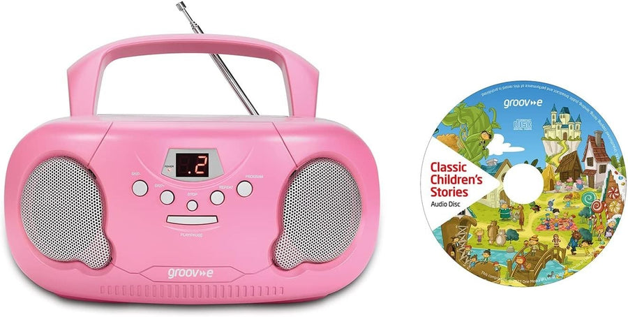 Portable Boombox CD Player Radio AUX Headphone Kids Story CD Pink