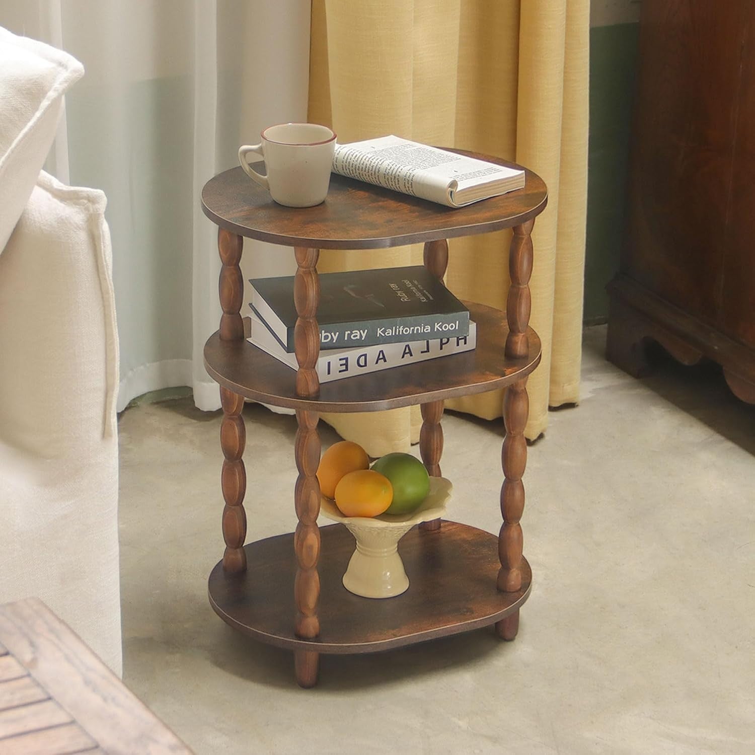 3-Tier Oval Side Table with Storage, Compact Modern End Table for Living Room