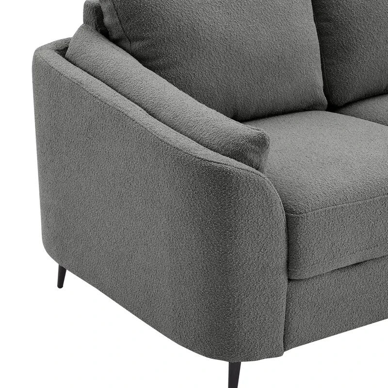 Dark Grey Boucle 2 Seater Sofa Curved Arm Metal Leg Compact Modern Couch