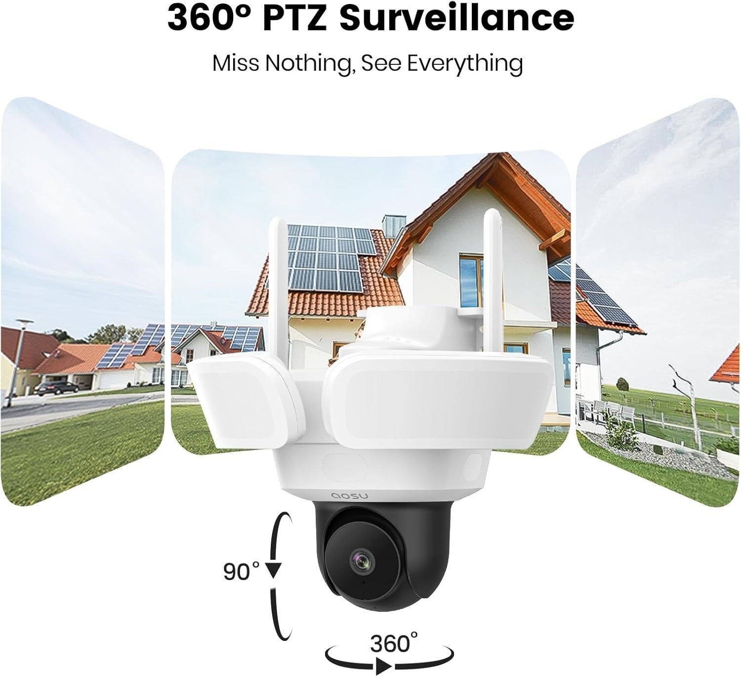 3K Floodlight Security Camera 360° PTZ 24/7 Recording WiFi CCTV