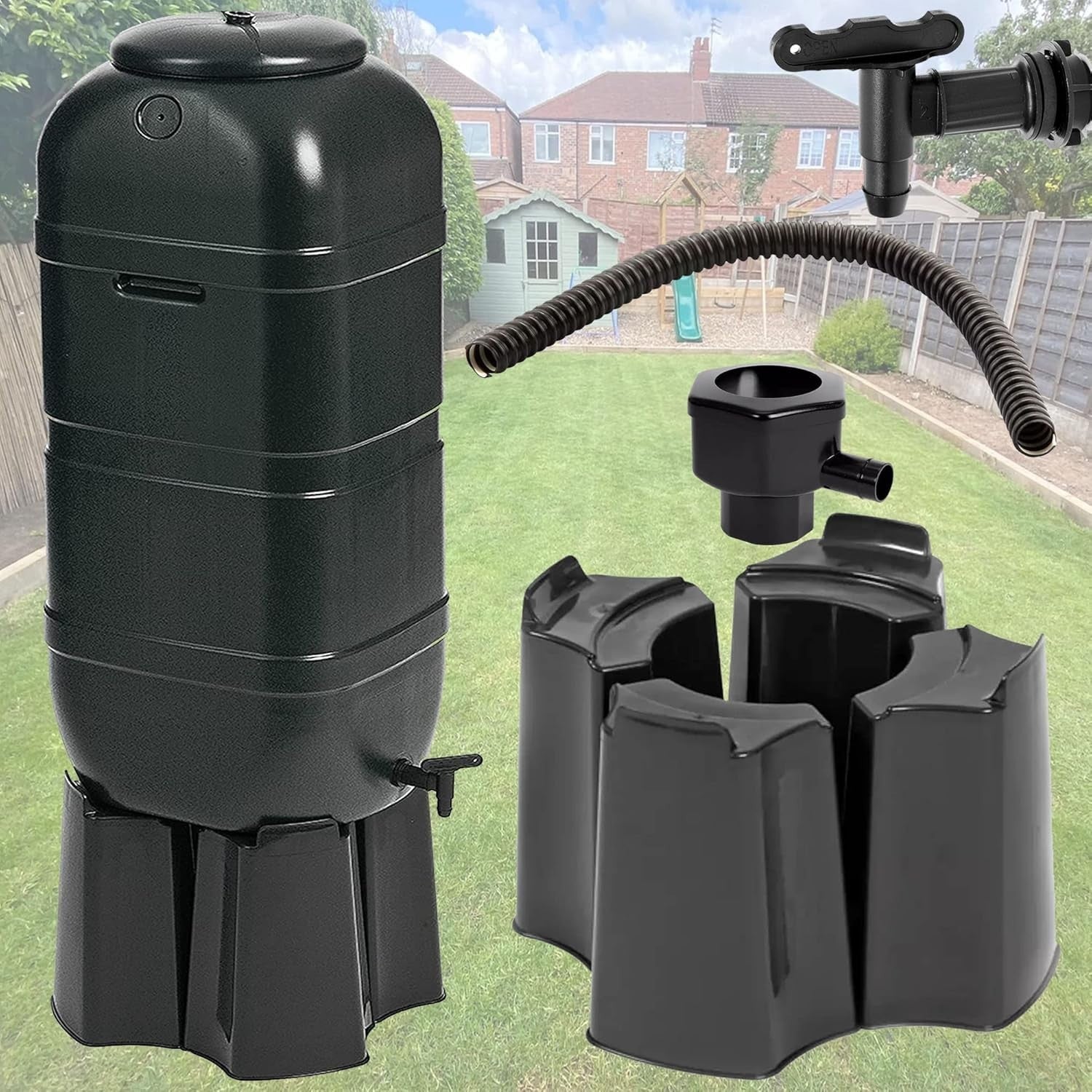 100L Slimline Water Butt Kit With Stand & Diverter | Garden Rain Saver
