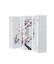6 Panel White Folding Room Divider Cherry Blossom Privacy Screen 240x170cm