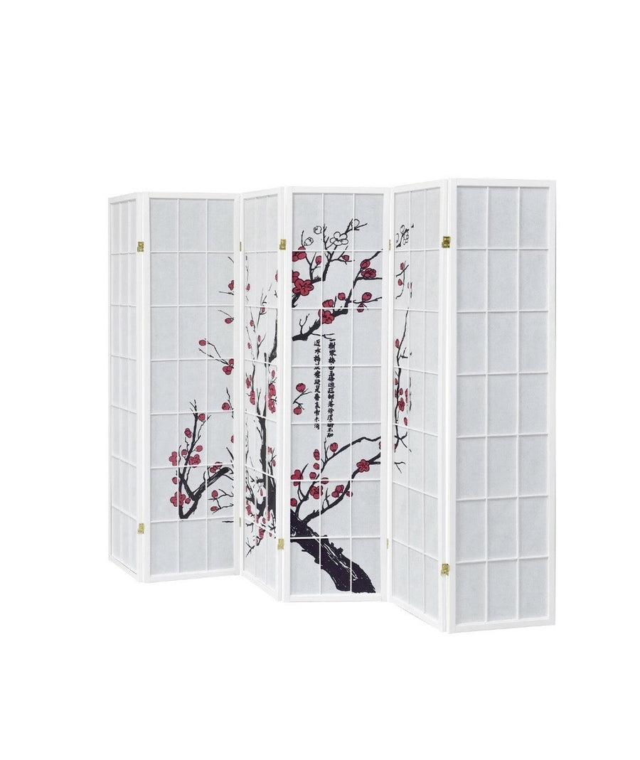 6 Panel White Folding Room Divider Cherry Blossom Privacy Screen 240x170cm