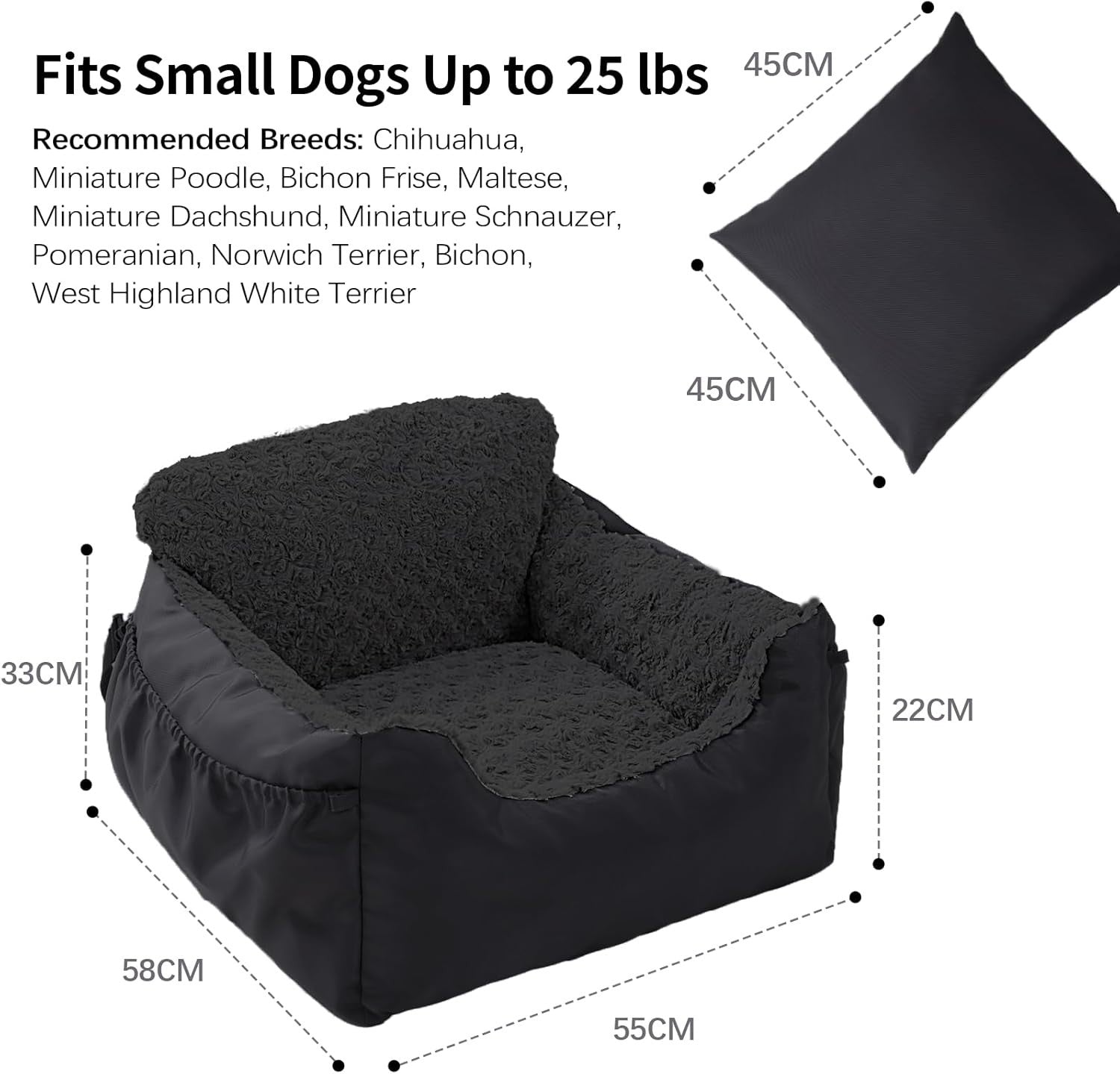 Luxury Dog Booster Car Seat Memory Foam Travel Bed Washable Black
