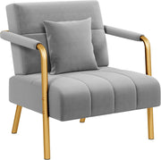 Modern Velvet Accent Armchair – Light Gray Upholstered Lounge Chair with Gold Le