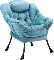Modern Blue Accent Lounge Chair with Side Pocket | High Back Padded Sofa