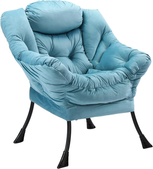 Modern Blue Accent Lounge Chair with Side Pocket | High Back Padded Sofa