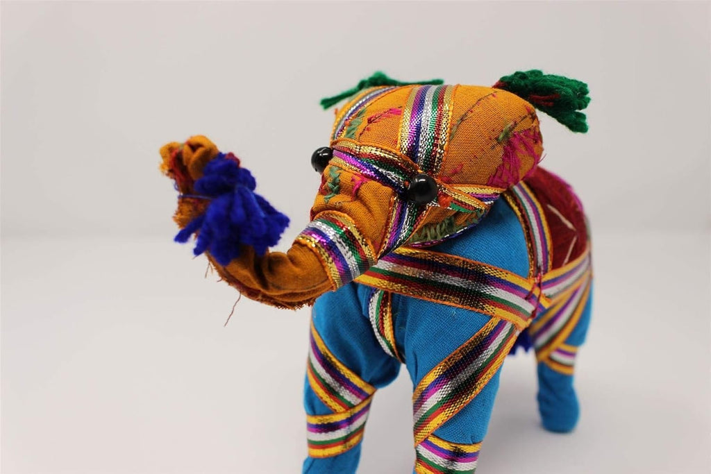 Blue Fabric Elephant Ornament | Handcrafted Colourful Standing Decor | 11cm