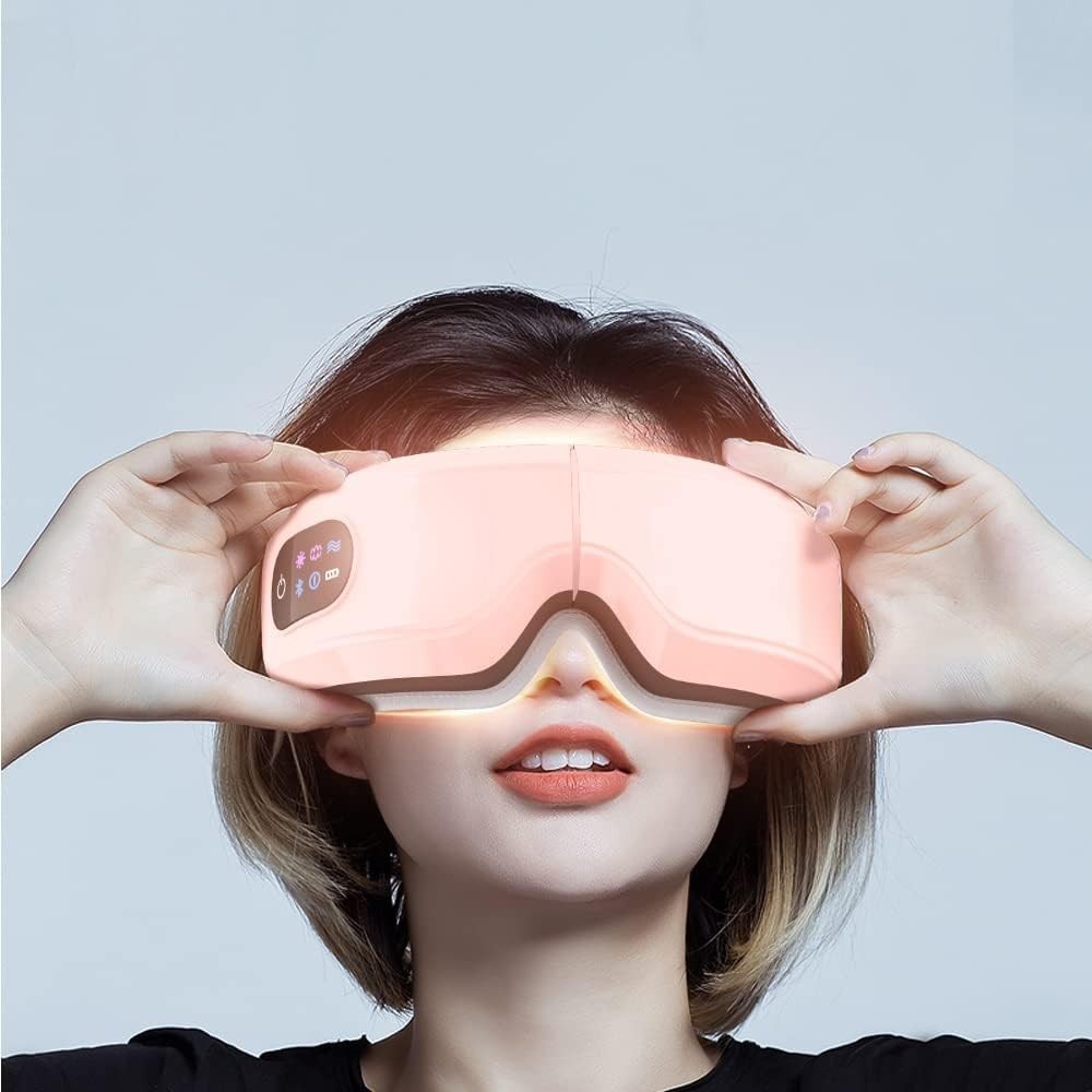 Heated Eye Massager Airbag Kneading Vibration Bluetooth Mask Pink