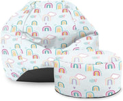 Kids Bean Bag Chair with Footstool - Rainbow Print, Washable & Durable