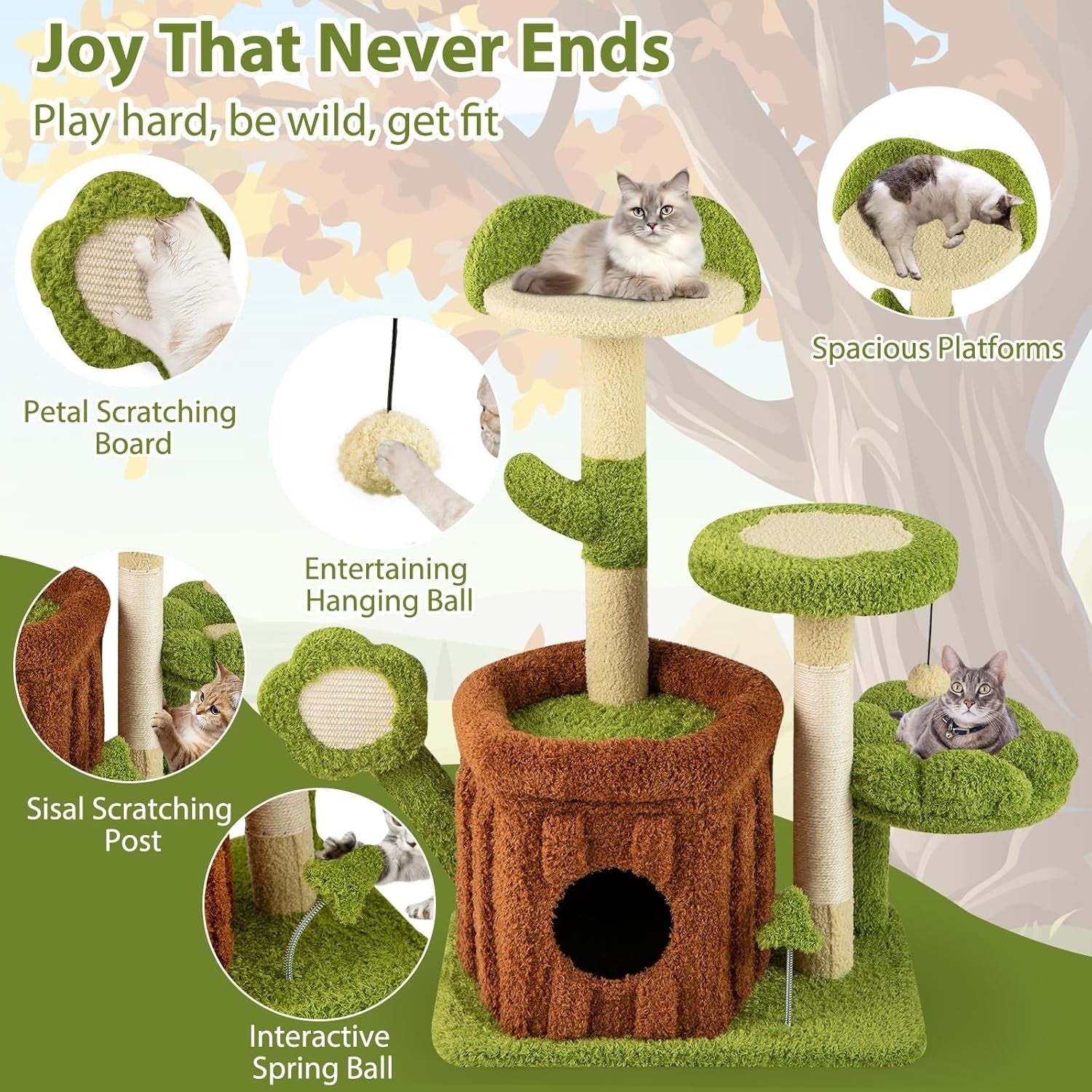 Cat Tree Tower for Indoor Cats with Condo Scratching Post Multi Level 92cm
