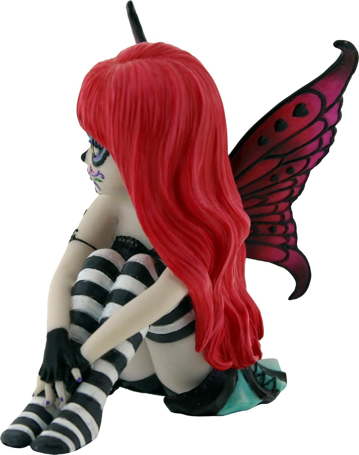 Gothic Fairy Ornament 15cm – Sugar Skull Red Figurine, Hand-Painted Resin Art
