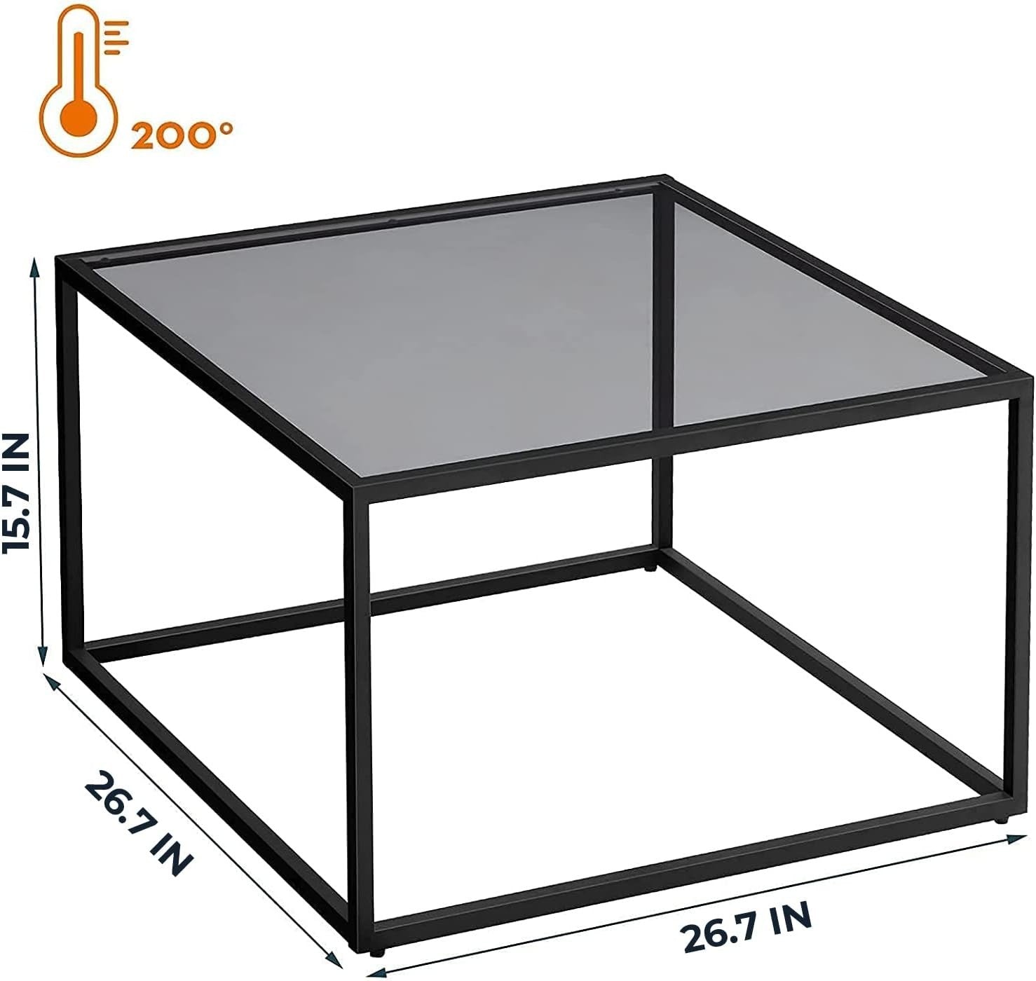 Modern Glass Coffee Table Grey – Small Square Center Table for Living Room