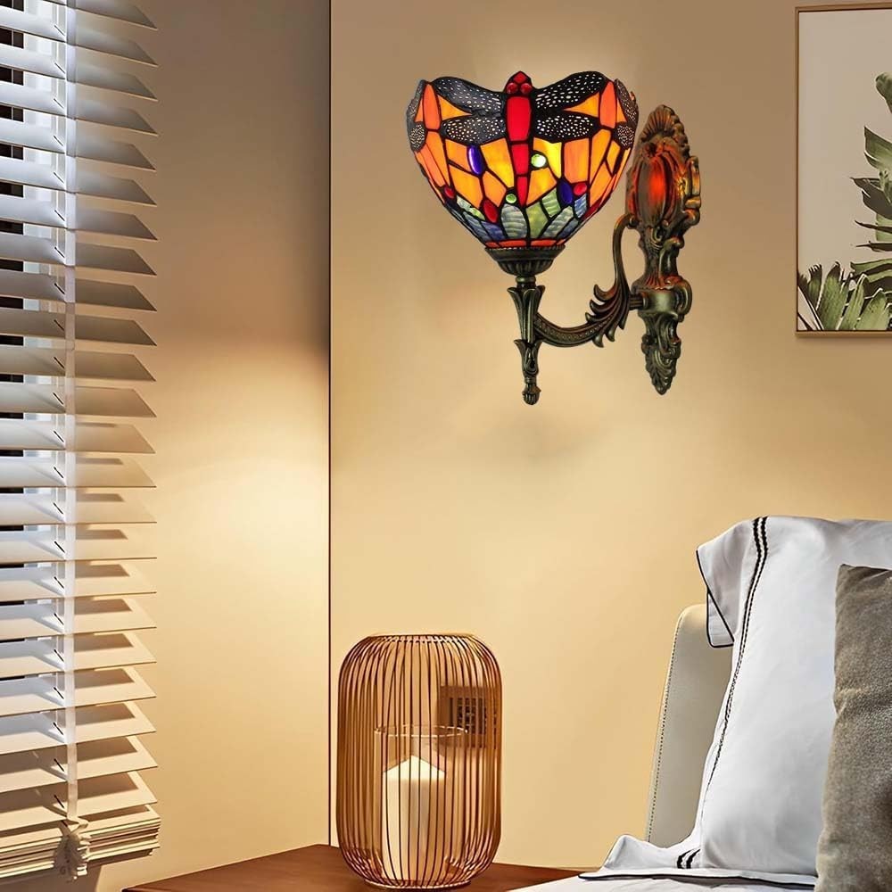 Vintage Stained Glass Wall Light Lamp Retro Indoor Sconce 28cm