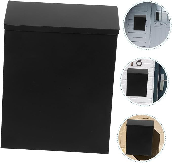 Secure Wall Mount Mailbox Black Iron Outdoor Letter Box Modern Slim Design