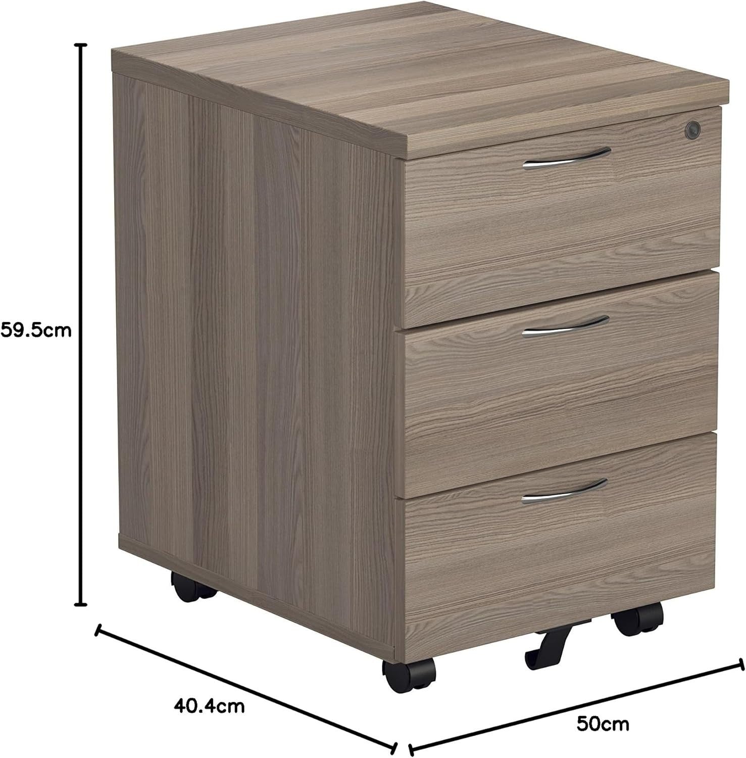Lockable 3 Drawer Mobile Filing Cabinet Pedestal Office Storage Grey Oak