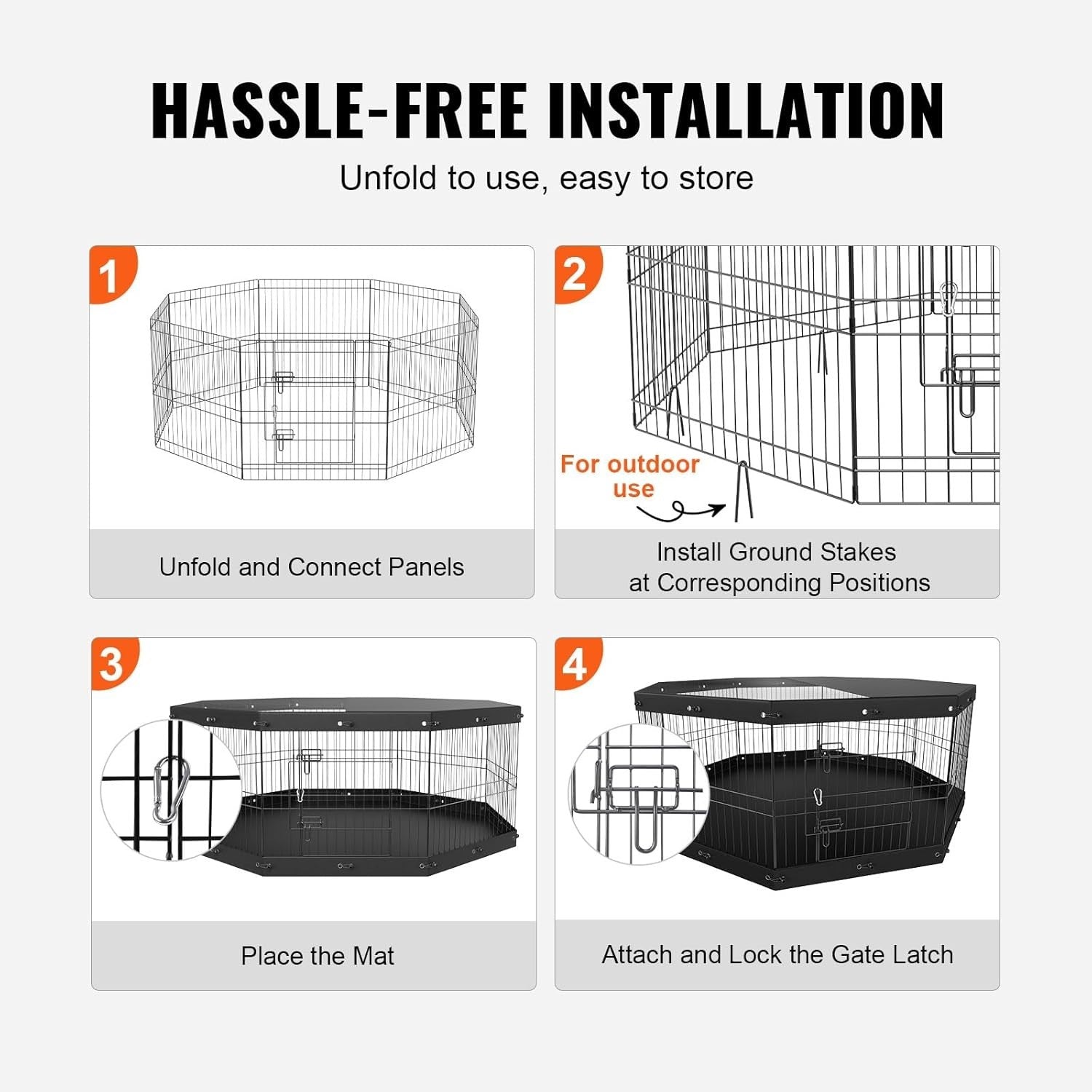 Foldable 24" Metal Dog Playpen 8-Panel Fence with Top Cover Indoor Outdoor