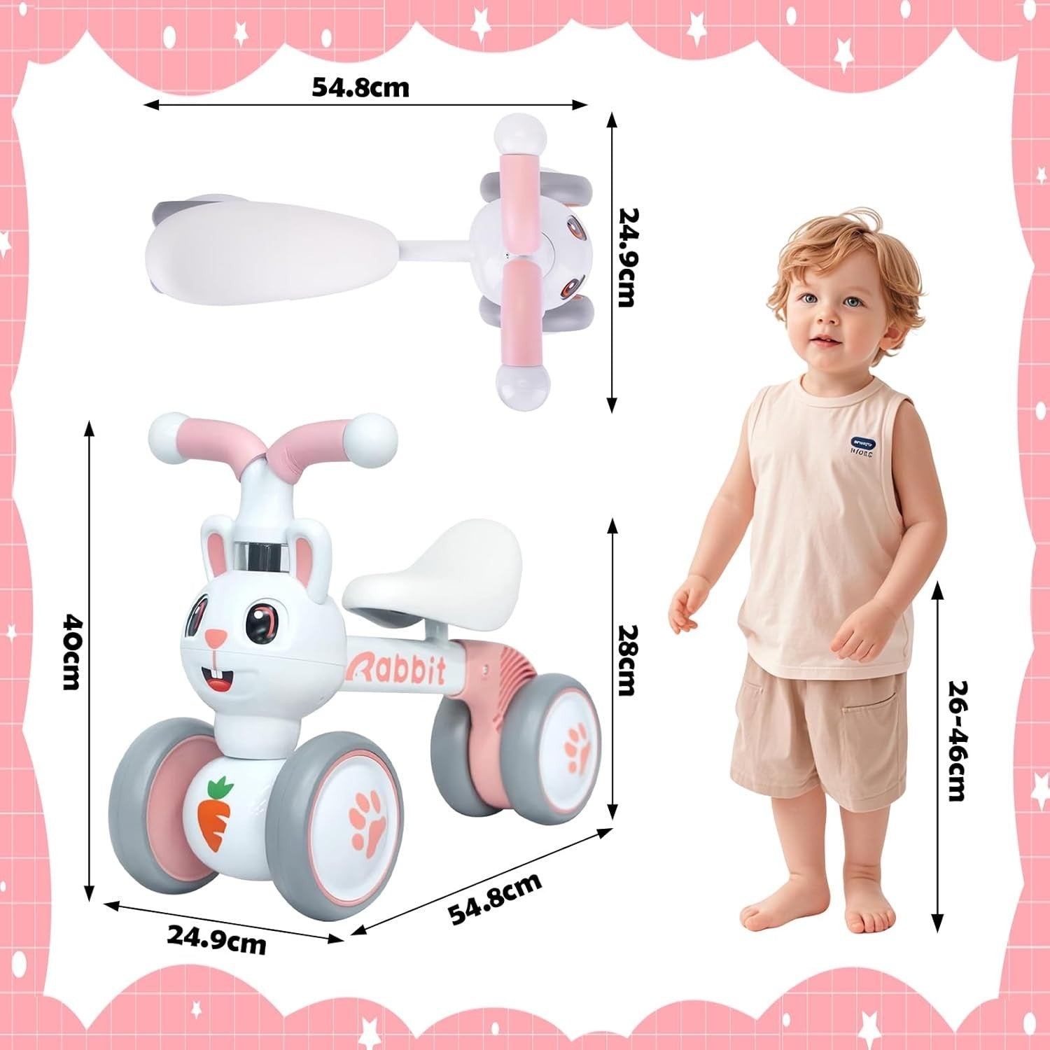 Baby Balance Bike Toddler Ride On Trike Walker No Pedals 10-36 Months Rabbit