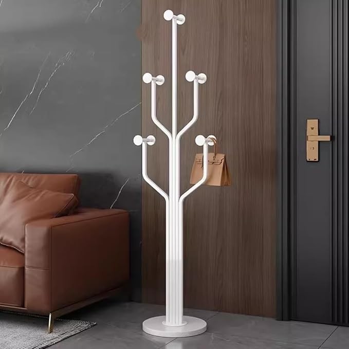 Modern White Metal Coat Rack Stand | Marble Base Freestanding Hall Tree 175cm